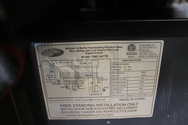 BRAND NEW SCRATCH AND DENT! Whynter FWC-341TS 34 Bottle Freestanding Stainless Steel Wine Cooler With Display Shelf, Digital Control And Wood Shelves. 115V. Tested And Working!  - Image 5 of 6