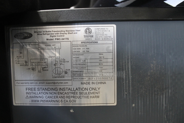 BRAND NEW SCRATCH AND DENT! Whynter FWC-341TS 34 Bottle Freestanding Stainless Steel Wine Cooler With Display Shelf, Digital Control And Wood Shelves. 115V. Tested And Working!  - Image 6 of 6