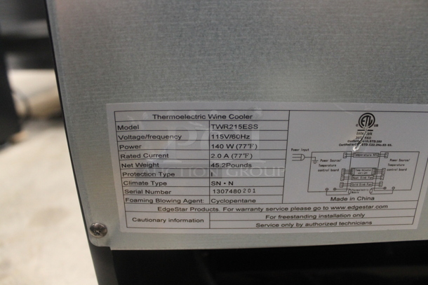 BRAND NEW SCRATCH AND DENT! EdgeStar TWR215ESS Thermoelectric 21 Bottle Glass Door Wine Cooler. 115V. Tested And Working!  - Image 6 of 6