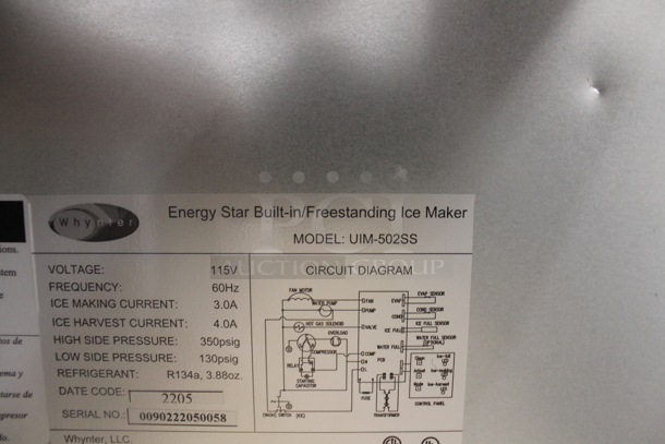 BRAND NEW SCRATCH AND DENT! Whynter UIM-502SS Built-In/ Freestanding Ice Maker With 50lb. Capacity. 115V. Tested And Working! - Image 6 of 7