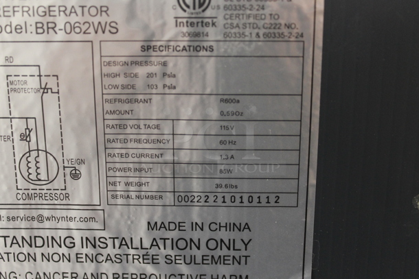 BRAND NEW SCRATCH AND DENT! Whynter BR-062WS Stainless Steel 62 Can Compact Beverage Cooler. 115V. Tested And Working! - Image 6 of 6