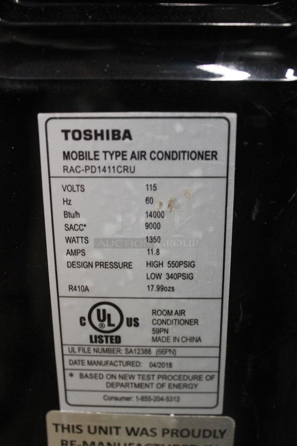BRAND NEW SCRATCH AND DENT! Toshiba RAC-PD1411CRU Black Mobile Type Air Conditioner. 115V and 14,000 BTU. Tested And Working!  - Image 7 of 7