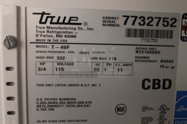 2013 True T-49F Commercial Stainless Steel 2 Door Reach In Freezer With Polycoated Shelves On Commercial Casters. 115V, 1 Phase. Tested and Working! - Image 6 of 6
