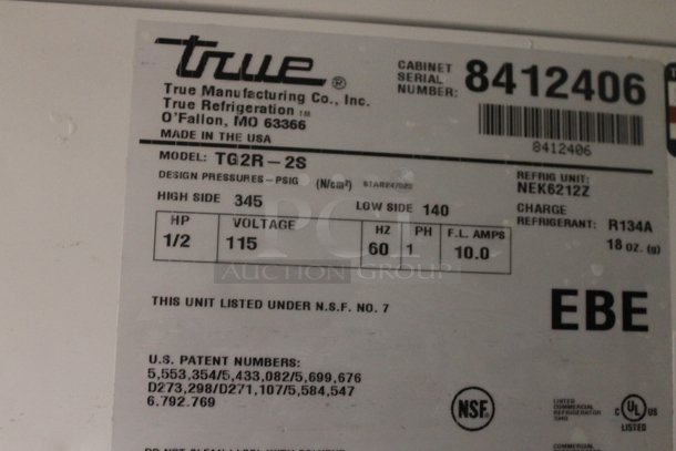 2014 True TG2R-2S Commercial Stainless Steel Two Door Reach-In Cooler With Polycoated Shelves. 115V, 1 Phase. Tested and Working! - Image 7 of 7