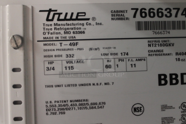 2013 True T-49F Commercial Stainless Steel Two Door Reach-In Freezer With Polycoated Shelves. 115V, 1 Phase. Tested and Working! - Image 6 of 6