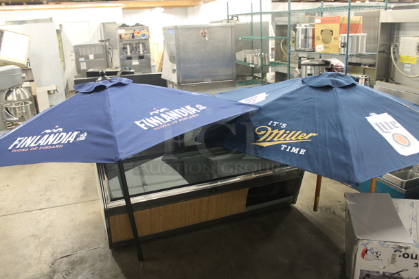 2 Outdoor Table Promotional Umbrellas For Finlandia Vodka Miller Lite With Box. 2 Times Your Bid! 69x54.5 and 69x44 - Image 1 of 11