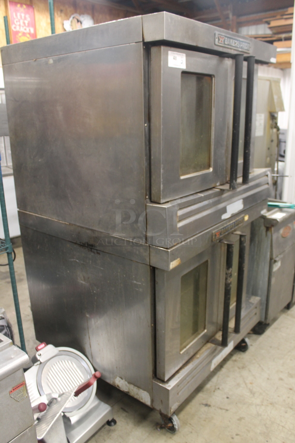 2 Bakers Pride Cyclone Series Commercial Stainless Steel Natural Gas Double Deck Full Size Convection Oven With Steel Racks And Baking Pans On Commercial Casters. 2 Times Your Bid!  - Image 2 of 10