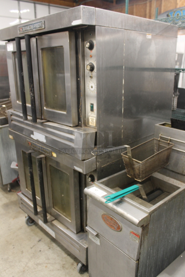 2 Bakers Pride Cyclone Series Commercial Stainless Steel Natural Gas Double Deck Full Size Convection Oven With Steel Racks And Baking Pans On Commercial Casters. 2 Times Your Bid!  - Image 3 of 10