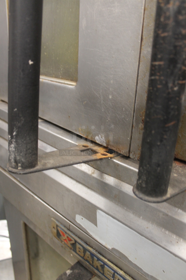 2 Bakers Pride Cyclone Series Commercial Stainless Steel Natural Gas Double Deck Full Size Convection Oven With Steel Racks And Baking Pans On Commercial Casters. 2 Times Your Bid!  - Image 10 of 10