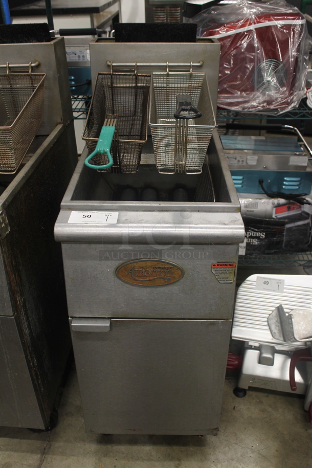 2017 Avantco FF300-N Commercial Stainless Steel Natural Gas Floor Fryer With 2 Fryer Baskets On Commercial Casters. 90,000 BTU. - Image 1 of 6