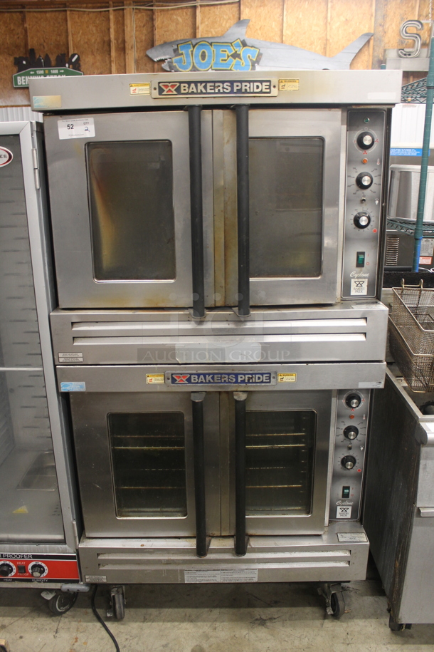 2 Bakers Pride Cyclone Series Commercial Stainless Steel Natural Gas Powered Double Stack Convection Ovens With Steel Racks On Commercial Casters. 2 Times Your Bid!  - Image 1 of 9
