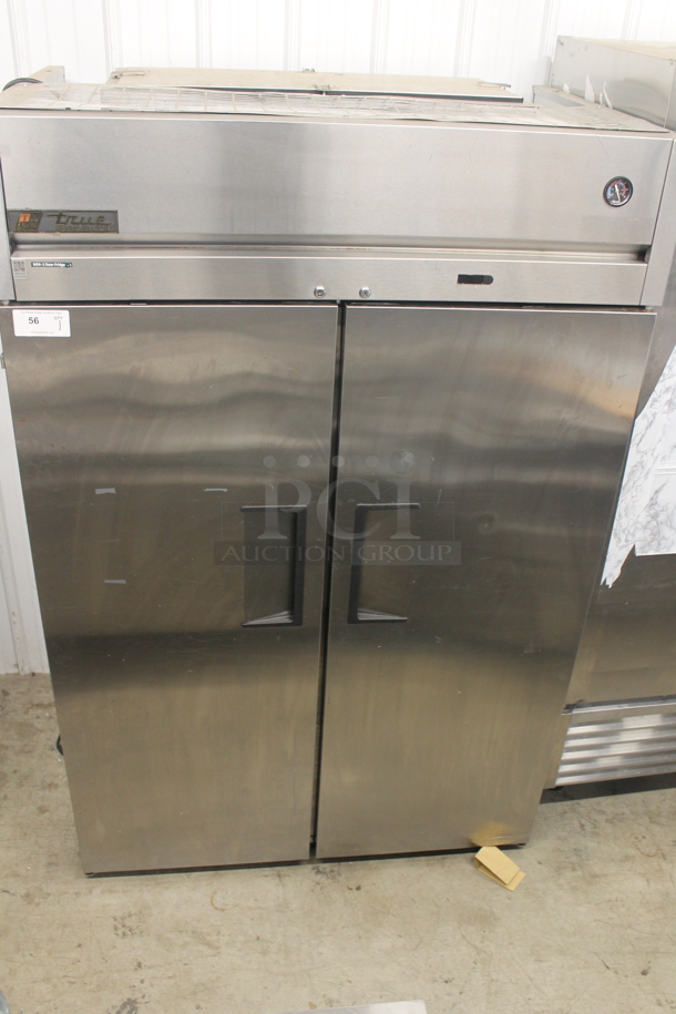 2013 True TG2R-2S Commercial Stainless Steel Two Door Reach-In Cooler With Polycoated Shelves And Box Of Commercial Casters. 115V, 1 Phase. Tested and Working! - Image 1 of 7