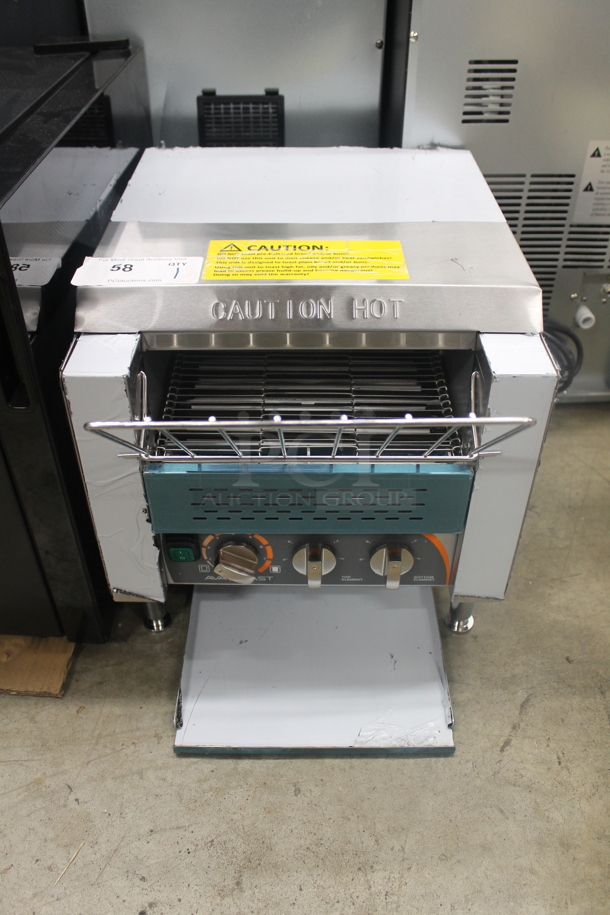 BRAND NEW SCRATCH AND DENT! AvaToast TT-300-208 Commercial Stainless Steel Countertop Conveyor 2 Slice Toaster On Galvanized Legs. 208V.  - Image 1 of 4