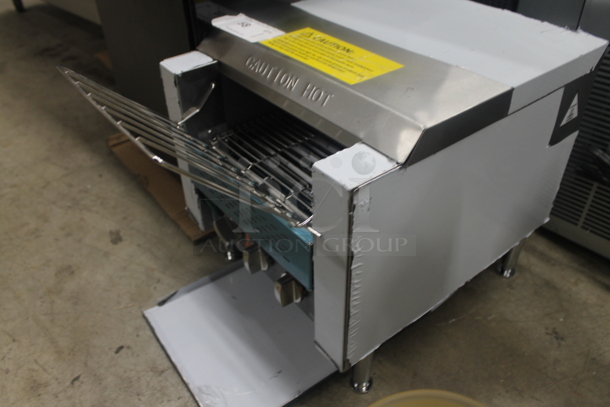 BRAND NEW SCRATCH AND DENT! AvaToast TT-300-208 Commercial Stainless Steel Countertop Conveyor 2 Slice Toaster On Galvanized Legs. 208V.  - Image 3 of 4