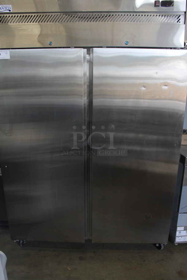 BRAND NEW SCRATCH AND DENT! Avantco 178Z2FHC Commercial Stainless Steel 2 Door Reach In Freezer With Polycoated Shelves On Commercial Casters. 115V. Tested and Powers On But Does Not Get Cold - Image 6 of 10