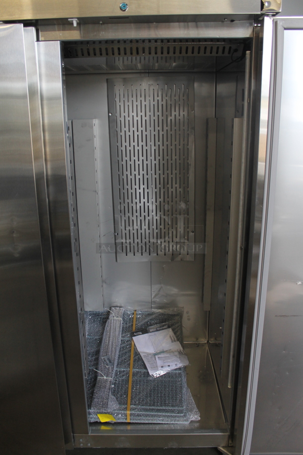 BRAND NEW SCRATCH AND DENT! Avantco 178Z2FHC Commercial Stainless Steel 2 Door Reach In Freezer With Polycoated Shelves On Commercial Casters. 115V. Tested and Powers On But Does Not Get Cold - Image 8 of 10