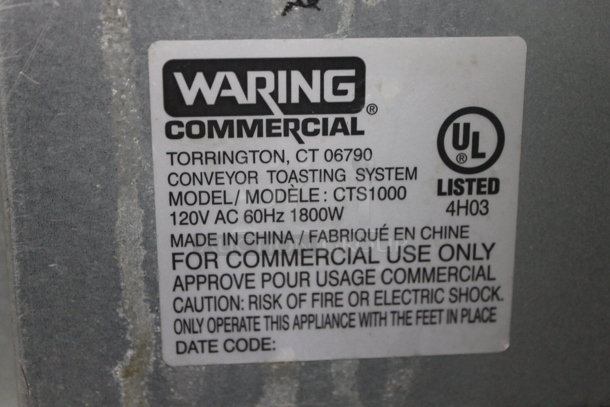 Waring CTS1000 Commercial Stainless Steel Conveyor Toasting System. 120V. Tested and Working! - Image 6 of 6
