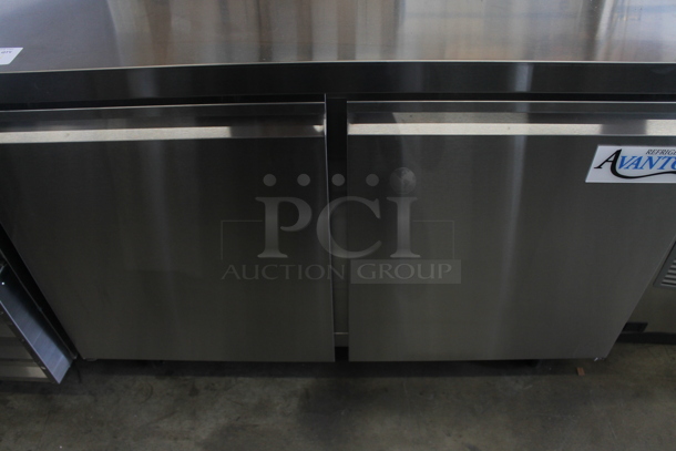 BRAND NEW SCRATCH AND DENT! Avantco 178SSWT48RHC Commercial Stainless Steel 2-Door Worktop Cooler With Backsplash And Polycoated Shelves On Commercial Casters. 115V. Tested and Powers On But Does Not Get Cold
 - Image 4 of 9