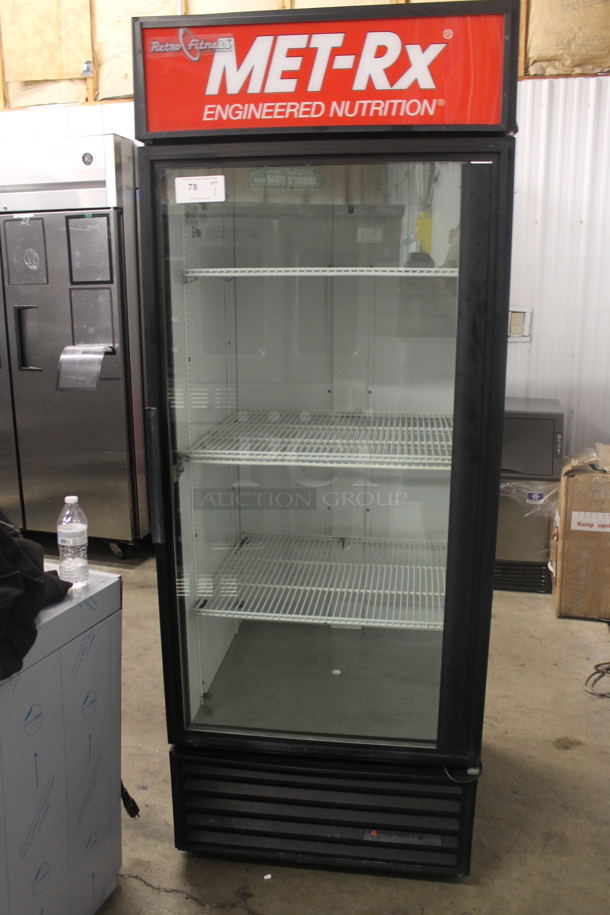 True GDM-26 Commercial Single Glass Door Black Merchandiser Cooler With Polycoated Shelves. 115V, 1 Phase. Tested and Powers On But Does Not Get Cold - Image 1 of 4
