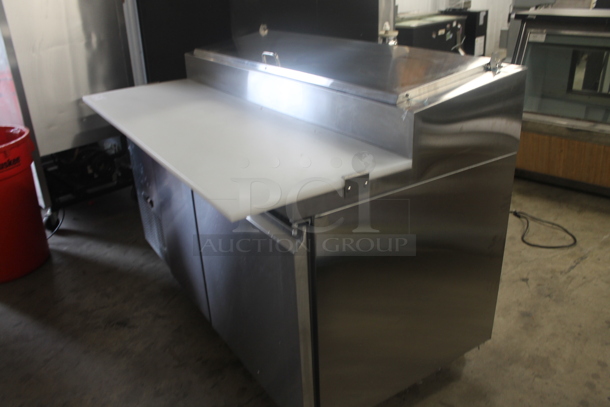 BRAND NEW SCRATCH AND DENT! Avantco 178SSPPT260 Commercial Stainless Steel 2-Door Refrigerated Pizza Prep Table With Polycaoted Shelves On Commercial Casters. 115V. Tested and Does Not Power On - Image 3 of 9