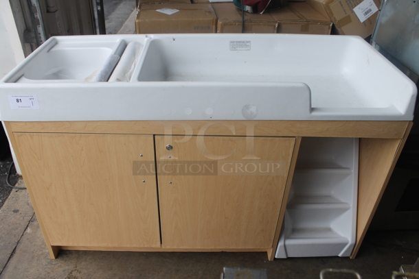 BRAND NEW SCRATCH AND DENT! Totmate Commercial Toddler Walk-Up Changing Table With Left Side Sink And 2 Door Cabinet.  - Image 1 of 5