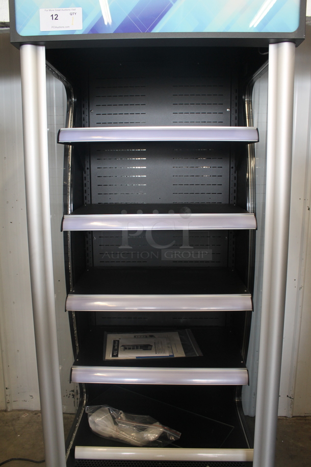 BRAND NEW SCRATCH AND DENT! Avantco 189BVAC28HC Commercial Black Vertical Open Air Merchandiser Cooler. Outside Glass Pane Is Broken, See Picture. 110-120V. Tested and Working! - Image 3 of 12