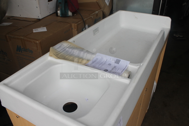 BRAND NEW SCRATCH AND DENT! Totmate Commercial Toddler Walk-Up Changing Table With Left Side Sink And 2 Door Cabinet.  - Image 4 of 5