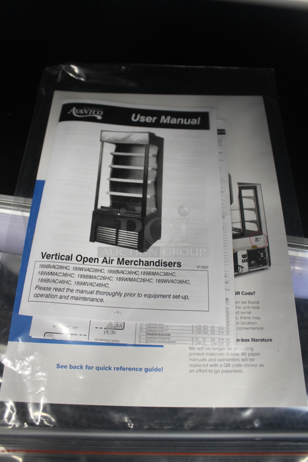 BRAND NEW SCRATCH AND DENT! Avantco 189BVAC28HC Commercial Black Vertical Open Air Merchandiser Cooler. Outside Glass Pane Is Broken, See Picture. 110-120V. Tested and Working! - Image 4 of 12