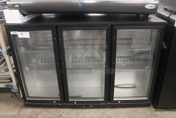 BRAND NEW SCRATCH AND DENT! KoolMore BC-3DSW-BK Commercial Black 3 Glass Sliding Door Counter Height Back Bar Cooler With Polycoated Shelves. 115V. Tested and Working! - Image 1 of 9