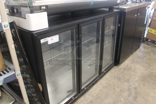 BRAND NEW SCRATCH AND DENT! KoolMore BC-3DSW-BK Commercial Black 3 Glass Sliding Door Counter Height Back Bar Cooler With Polycoated Shelves. 115V. Tested and Working! - Image 2 of 9