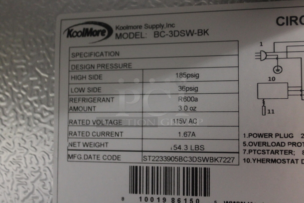 BRAND NEW SCRATCH AND DENT! KoolMore BC-3DSW-BK Commercial Black 3 Glass Sliding Door Counter Height Back Bar Cooler With Polycoated Shelves. 115V. Tested and Working! - Image 9 of 9