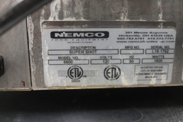 Nemco 6600 Super Shot Commercial Stainless Steel Single Pan Countertop Steamer. 120V. Tested and Working! - Image 6 of 6