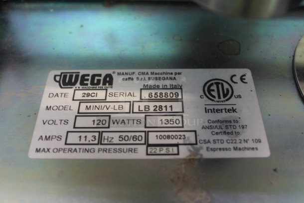 Wega MINI/V-LB Commercial Stainless Steel Countertop One Group Espresso Machine. 120V.  - Image 7 of 7