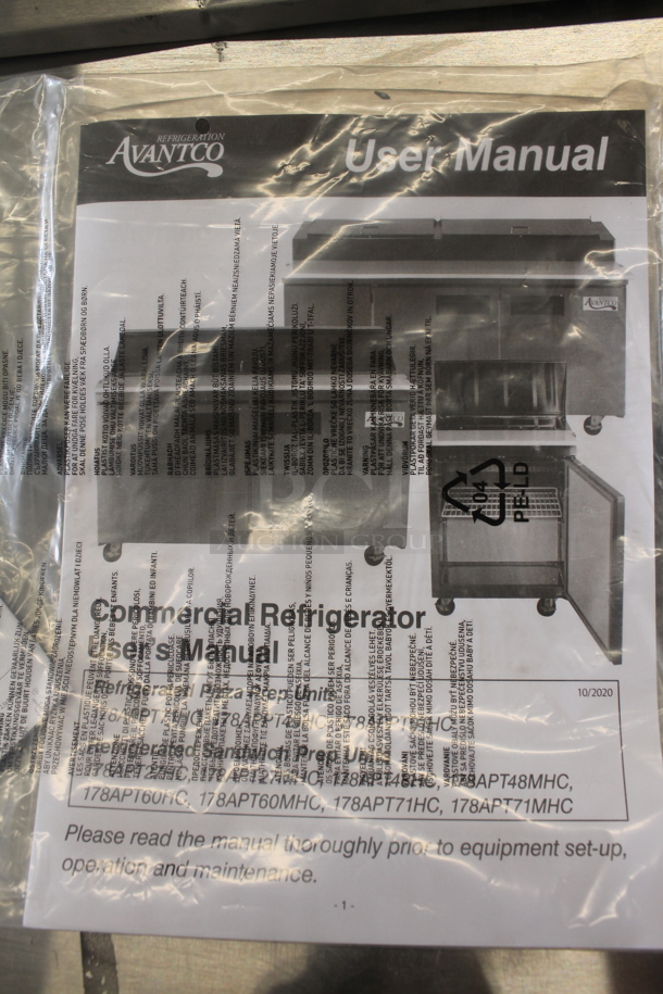 BRAND NEW SCRATCH AND DENT! Avantco 178APT71HC Commercial Stainless Steel 3-Door Refrigerated Sandwich/Salad Prep Table With Polycoated Shelves On Commercial Casters. 115V. Tested and Powers On But Does Not Get Cold - Image 9 of 12