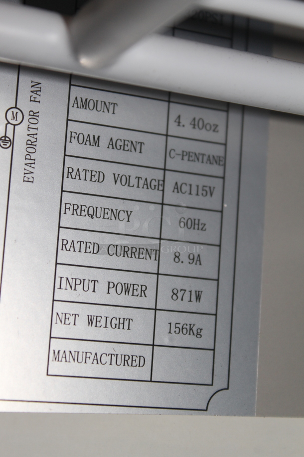 BRAND NEW SCRATCH AND DENT! Avantco 178APT71HC Commercial Stainless Steel 3-Door Refrigerated Sandwich/Salad Prep Table With Polycoated Shelves On Commercial Casters. 115V. Tested and Powers On But Does Not Get Cold - Image 11 of 12