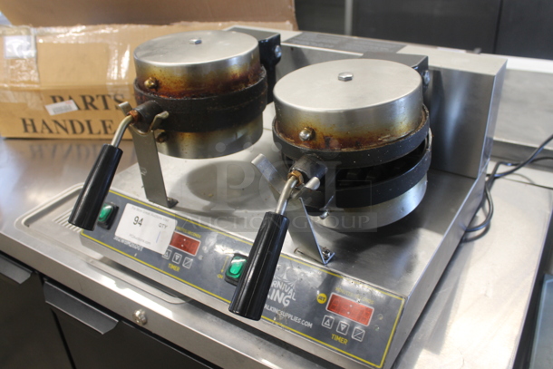 Carnival King 382WBM26DGT Commercial Stainless Steel Countertop Double Belgian Waffle Maker. 120V. Tested and Working! - Image 3 of 7