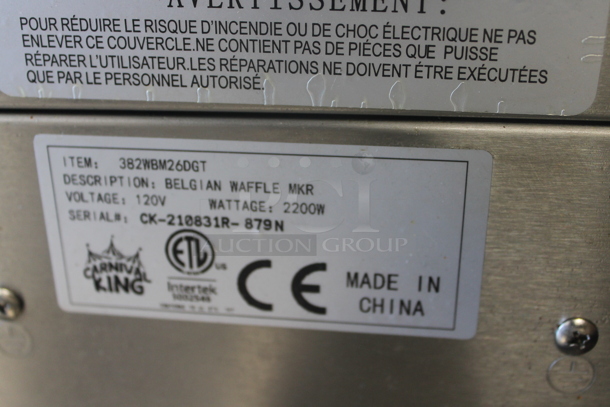 Carnival King 382WBM26DGT Commercial Stainless Steel Countertop Double Belgian Waffle Maker. 120V. Tested and Working! - Image 7 of 7