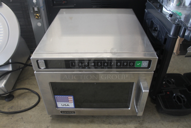 BRAND NEW SCRATCH AND DENT! 2022 Amana HDC212 Commercial Stainless Steel Electric Countertop Microwave With Touchpad. 208/240V.  - Image 1 of 9
