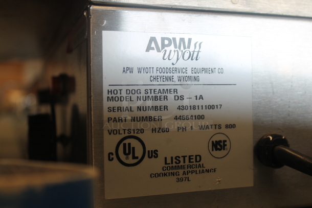 APW Wyott DS-1A Commercial Stainless Steel Countertop Hot Dog Steamer. 120V, 1 Phase. Tested and Working! - Image 4 of 9