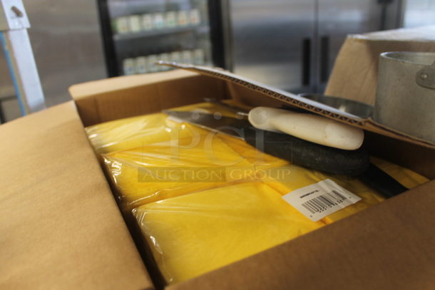 ALL ONE MONEY! Lot of Hand Sanitizer, Box Of Yellow Beverage Napkins, Knives, Cash Drawer, AND MORE! Does Not Include Metro Shelf. - Image 2 of 4