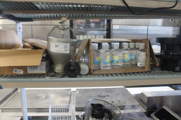 ALL ONE MONEY! Lot of Hand Sanitizer, Box Of Yellow Beverage Napkins, Knives, Cash Drawer, AND MORE! Does Not Include Metro Shelf. - Image 3 of 4