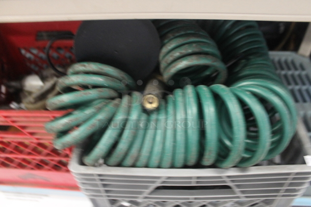 ALL ONE MONEY! Lot of Commercial Casters, Bin Of Legs, Band Saw Blades And Green Hose.  - Image 4 of 4