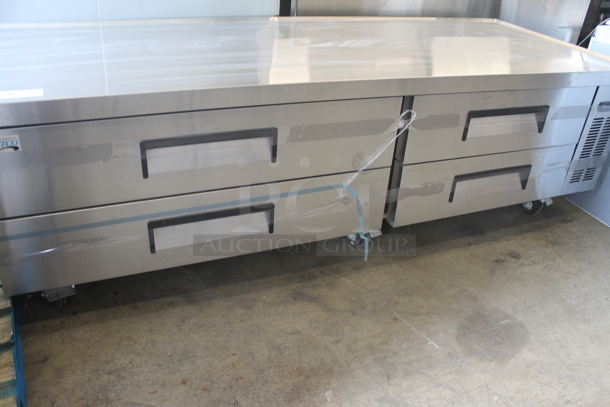 BRAND NEW SCRATCH AND DENT! Avantco 178CBE84HC Commercial Stainless Steel 4 Drawer Refrigerated Chef Base On Commercial Casters. 115V. Tested and Powers On But Does Not Get Cold - Image 3 of 8