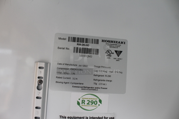 BRAND NEW SCRATCH AND DENT! 2022 Hoshizaki RM-28-HC Commercial White Single Glass Door Merchandiser Cooler With Polycoated Shelves.  115V, 1 Phase. Tested and Working! - Image 8 of 10