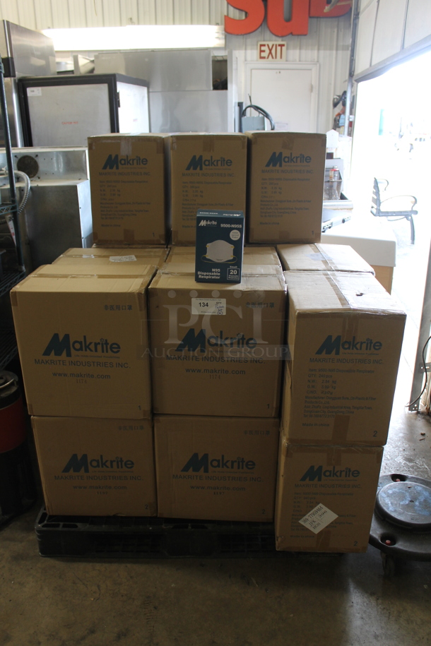 BRAND NEW! 21 Large Boxes Of Makrite 9500-N95S Disposable Respirators With 20 Per Box And 240 Pieces Per Large Box. 21 Times Your Bid!  - Image 1 of 5