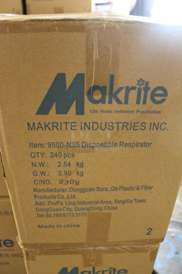 BRAND NEW! 21 Large Boxes Of Makrite 9500-N95S Disposable Respirators With 20 Per Box And 240 Pieces Per Large Box. 21 Times Your Bid!  - Image 5 of 5