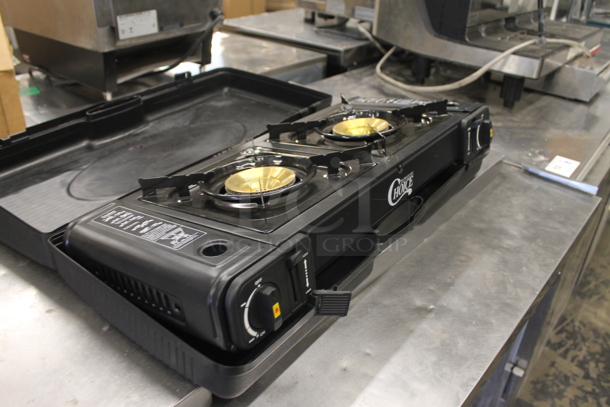 BRAND NEW SCRATCH AND DENT! Choice Butane High-Performance Black Countertop Range/Portable Stove With Double Brass Burners In Case. 15,000 BTU.  - Image 2 of 5