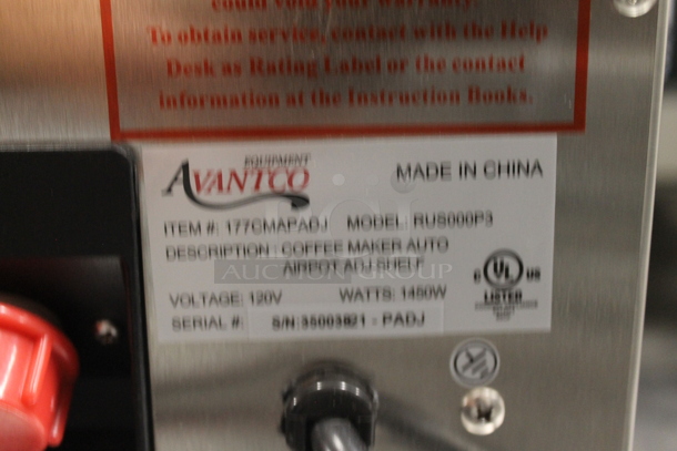 BRAND NEW SCRATCH AND DENT! Avantco RUS000P3 Commercial Stainless Steel Countertop Automatic Airpot Coffee Maker With Adjustable Shelf. 120V.  - Image 5 of 5