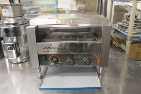 BRAND NEW SCRATCH AND DENT! AvaToast TT-450-240 Commercial Stainless Steel Countertop Conveyor Toaster On Galvanized Legs. 240V. 