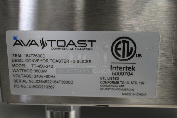 BRAND NEW SCRATCH AND DENT! AvaToast TT-450-240 Commercial Stainless Steel Countertop Conveyor Toaster On Galvanized Legs. 240V.  - Image 5 of 5